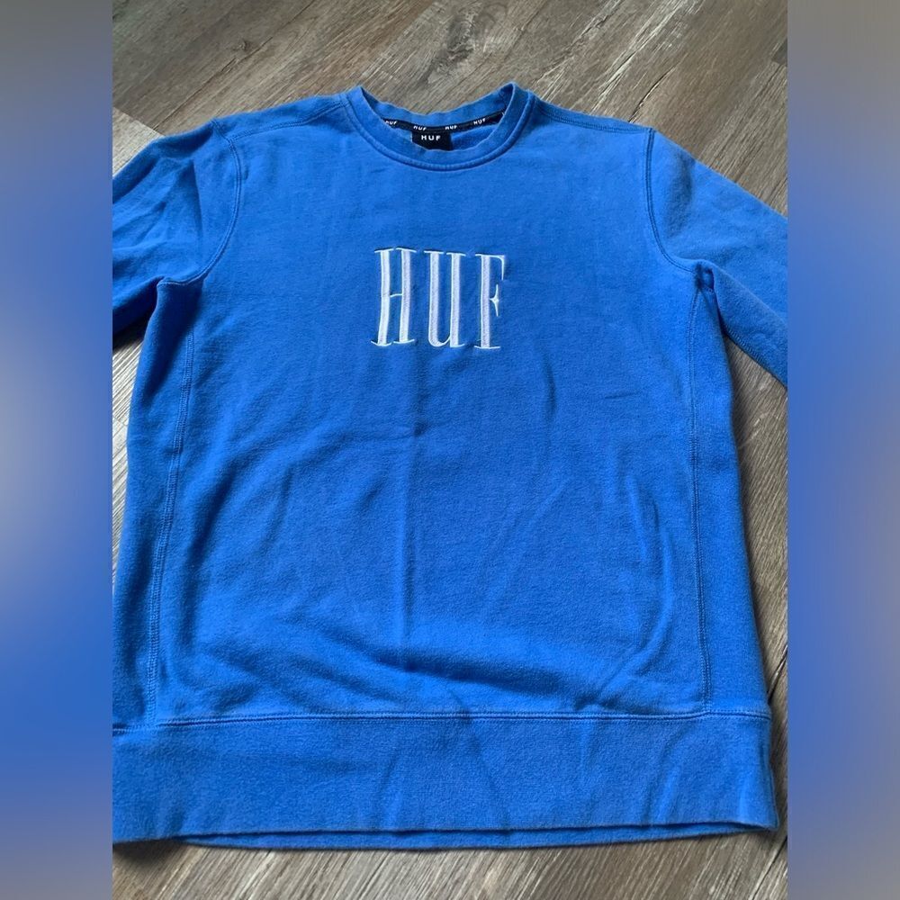 HUF Sweatshirt Crewneck Embroidered Blue White Size S - Picture 3 of 11